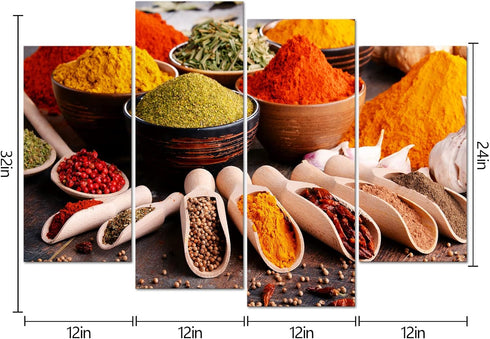 4 HOMEOART Colorful Spice Picture Kitchen Wall Decor Dining Room Wall Art Framed Ready To Hang, Large Panels