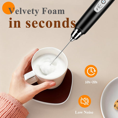 Milk Frother Handheld Rechargeable, Electric Whisk for Coffee, Detachable with 3 Stainless Whisks, Black