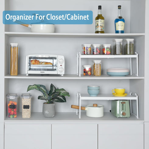 X-cosrack 2 Pack Counter 22 lbs Length:20.5" Expandable Kitchen Cabinet Shelves Organizers, Stackable Adjustable Small