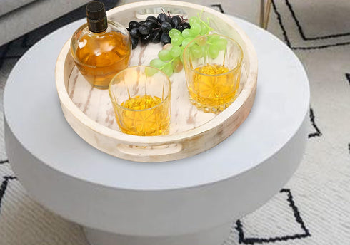 Winlay Set 2 12x12x1.5 Decorative Coffee Table Tray, of White, Wooden Round Serving Tray for Living Room, Wood Ottoman