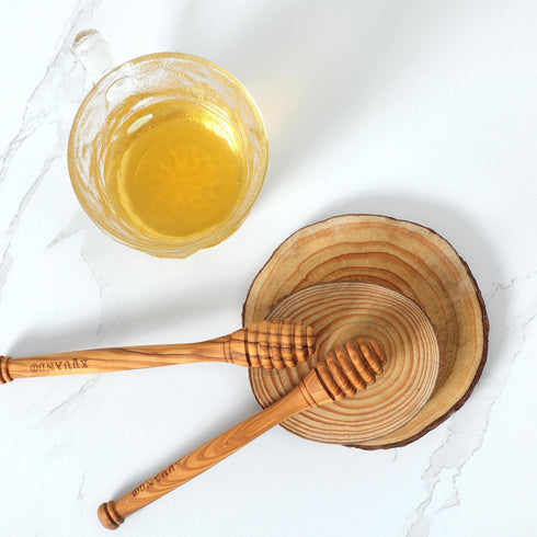 KYVANDO 1pcs, 6.3 Inch Traditional Olive Honey Dippers - Durable & Warp-Resistant, Preserves Honey Purity