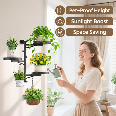 3 2 LASZOLA Rotating Plant Hangers Shelves Wall Mounted Indoor, Tier Metal Window Plant Hanging Holders, Morden