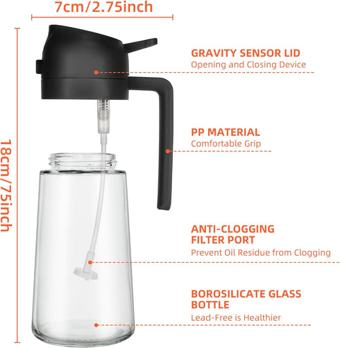 16oz Olive Oil Dispenser Bottle, 2 in 1 Sprayer for Kitchen, Cooking, Salad, and Barbecue