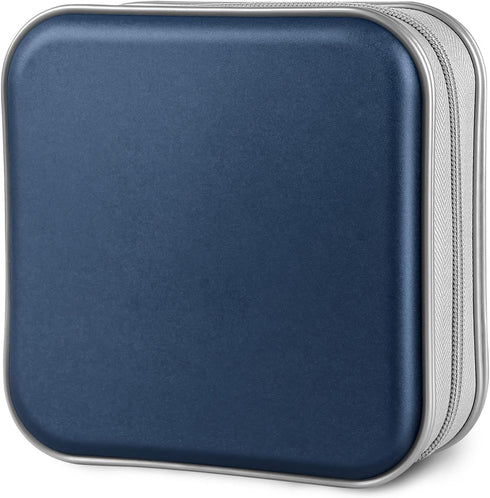 CD Case: 40 Capacity Hard Plastic DVD Disc Holders Storage Binder for Car, Home, Office, Travel (Dark Blue)