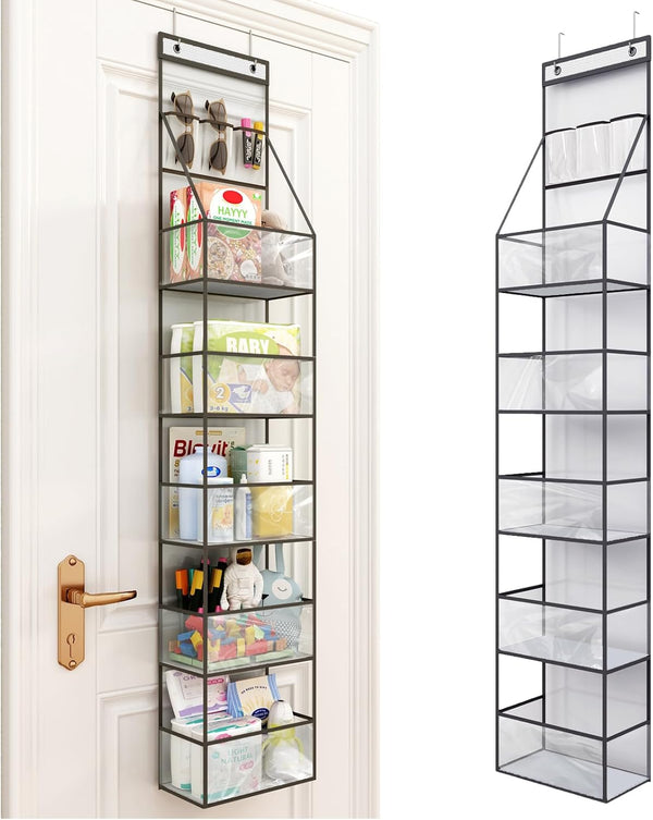 Fixwal 6-Shelf Over The Door Hanging Pantry Organizer with Clear Plastic Pockets and 3 Small PVC Pockets for Closet