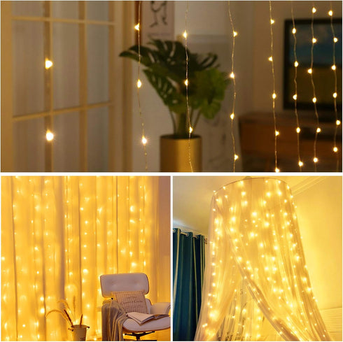 300 8 HOME LIGHTING Window Curtain String Lights, LED Lighting Modes Fairy Copper Light with Remote, USB Powered