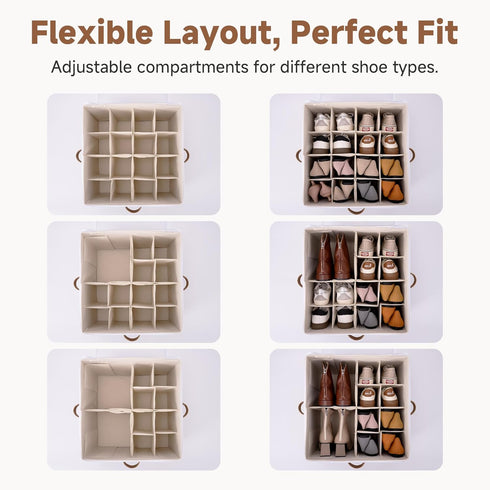 Closet, 16 Closet, StorageWorks Shoe Organizer for Shoe Storage Cubby Containers with Adjustable Dividers and Clear