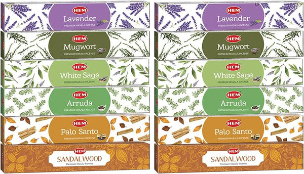 HEM Masala Assorted Natural Masala Cleansing Incense Sticks, 12 Packets (15g Each) | Natural Fragrance for Aromatic