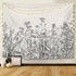 Emvency Tapestry Black and White Floral Border Herbs and Wild Flowers Botanical Wall Hanging 50" x 60" Print