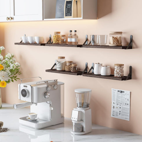 16.5 Inch (Set 6 YGEOMER Brown Floating Shelves for Wall, Farmhouse Wall Shelves for Bedroom, Bathroom Storage, Living