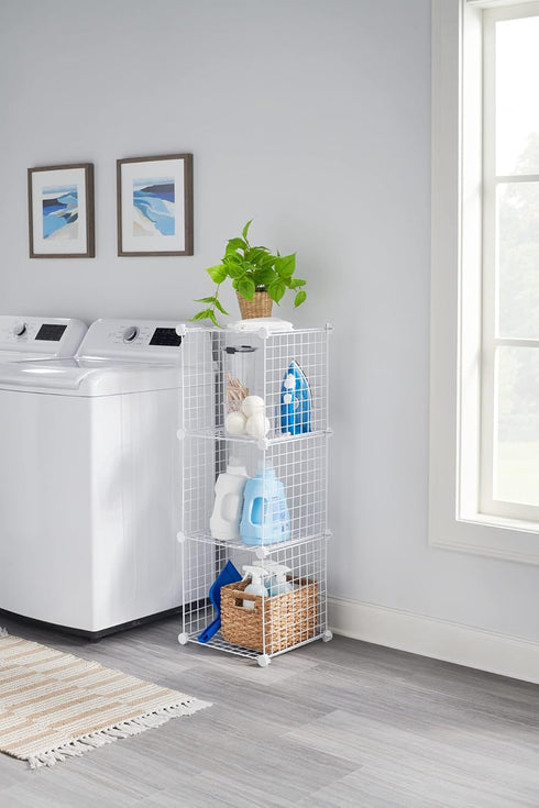 Rubbermaid 3 Piece Stackable Storage Wire Cube Set, Easy Assemble, White, Multi-Use Home Organizer for Closet/Toys