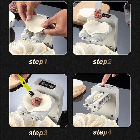 Automatic Electric Dumpling Press Maker Machine - Adjustable and Easy to Operate, With Spoon and Brush - For Home Kitchen Pastry Making (White) by SENYULU