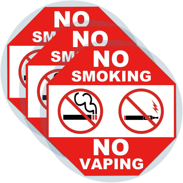 3 Set Warning Signs - No Smoking No Vaping Sign, Static Cling Decal for Inside Outside Window, 6 x 6 Inch