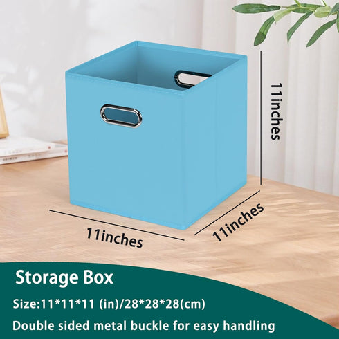 Black Foldable Storage Cubes Bins, Fabric Organizer Baskets with Dual Handles for Home Organization, Set of 3 (Blue)