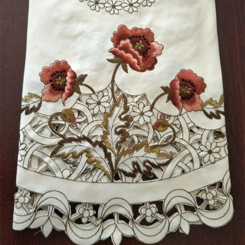 23"x47"Red USTIDE Embroidery Flower Table Runner Roses Design Table Overlays Durable Cut Work Table Cloths Table Cover