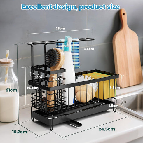 Tell Love 360 Kitchen Sink Caddy, Sponge Holder with Towel Holder, Kitchen Holder for Sink with Degree Rotating Drain
