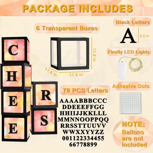 6 78 6 Ledido Transparent Balloon Boxes, Clear Balloon Boxes with Pcs String Lights and Letters for Baby Shower Gender