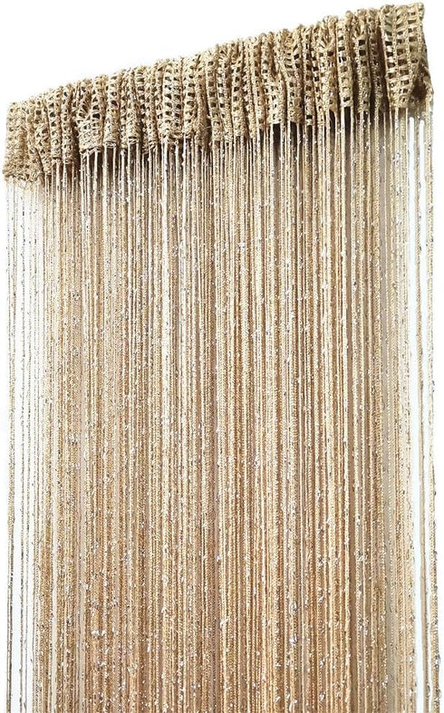 ave split Decorative Door String Curtain, Wall Panel Fringe, Window Room Divider, 100x200cm, Champagne