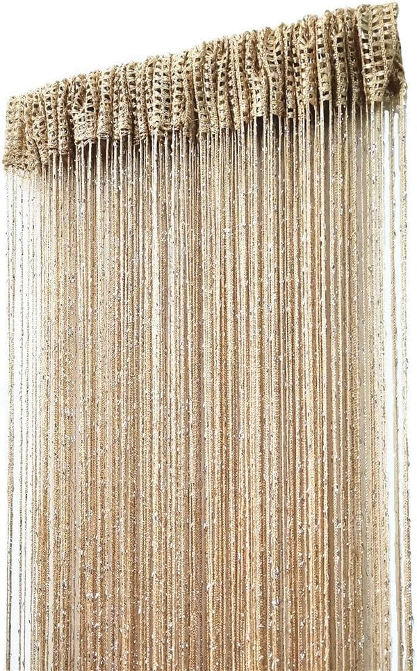 ave split Decorative Door String Curtain, Wall Panel Fringe, Window Room Divider, 100x200cm, Champagne