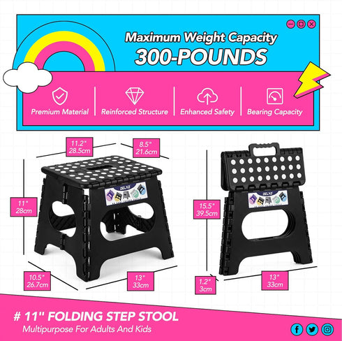 11 inch 2 Pack 300 LBS, Delxo Folding Step Stool, Non-Slip Foldable Stools Up to Step Stool with Handle, Lightweight