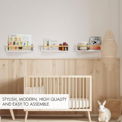 Set 3 Decorative Nursery Bookshelves for Kids - of Easy to Install Floating Shelves for Wall Mount - Beautiful Hanging