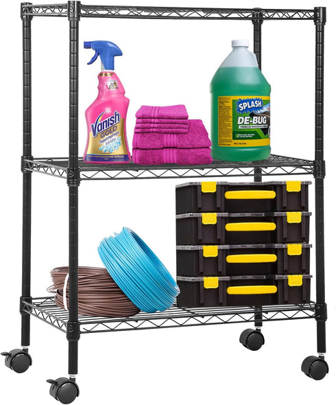 PayLessHere | 3-Tier Wire Shelf with Wheels | 23"x13"x31" | Black |