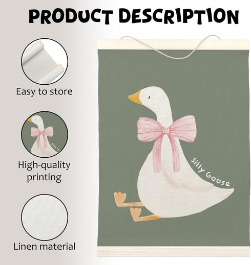 12x16 inch, LKETW Silly Goose Wall Art Poster Hanger Frame Goose Decor, Goose Gifts, Cute Goose Wall Art for Room, Bow
