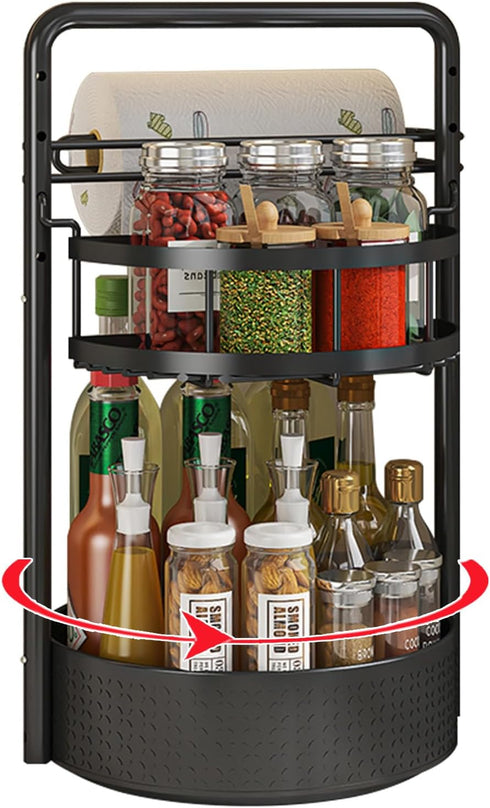 CLOKTA Rotating Spice Rack with Paper Towel Holder, 2 Tier Turntable Lazy Susan,