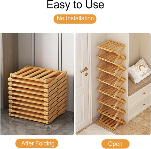 Closet 6 YYW Shoe Rack, Foldable Bamboo Shoes Shelf, Freestanding Shoe Storage Organiser for Entryway, Hallway