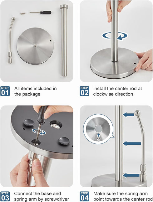 SMARTAKE Paper Towel Holder, Standing Weighted Base Non-Slip Dispenser with Spring Arm for Easy Tear