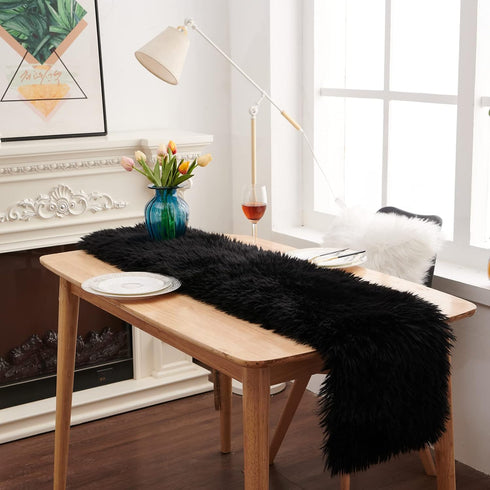 Table Runner, Modern Small Black Dresser Fur Table Runners for Christmas Wedding Party Holiday Birthday Home Farmhouse