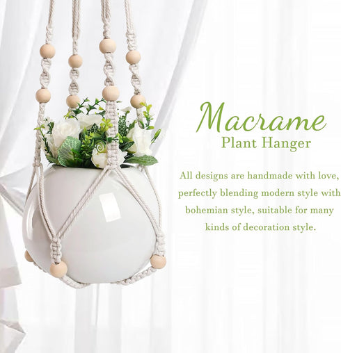 EWPJDK 3 PCS Macrame Plant Hanger Indoor Hanging Planter Basket with Wood Beads Plants Holder Decorative Flower Pot