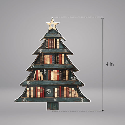 NGHYANNA 4 Inch NGHYANA Wooden Christmas Tree Ornament with Bookshelf Design Hanging Decoration