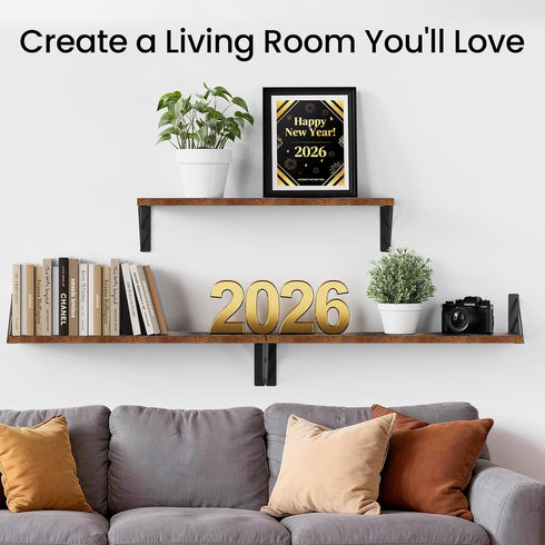 23-in BAYKA Floating Wall Shelves, Rustic Wood Wall Shelves for Bedroom, Bathroom, Kitchen & Living Room, Display Shelf