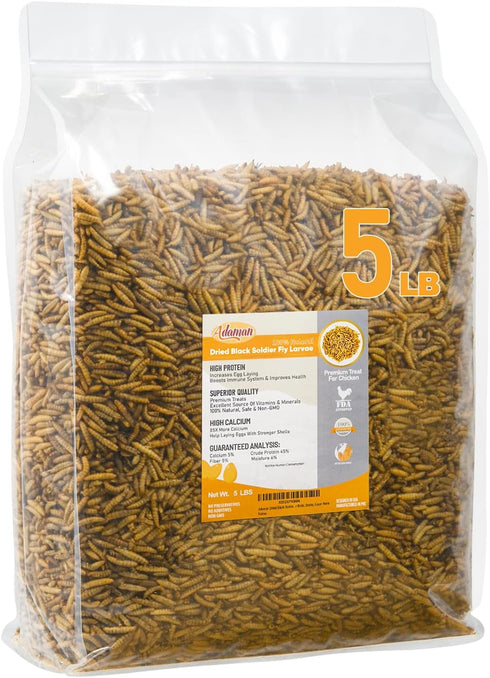 Adaman Dried Black Soldier Fly Larvae 5 LBS-100% Natural BSF Larvae-More Calcium