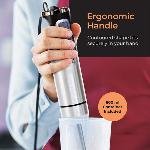 Immersion Hand Blender Full Kitchen Set - 8 Speed Blender with 7 Attachments: Whisk, Beater, Chopper Bowl, Stainless
