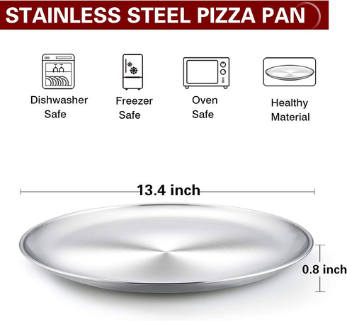 TeamFar 13.4 Inch Stainless Steel Pizza Pan, Large Round Oven Baking Bakeware, Healthy & Heavy Duty
