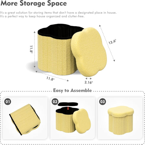 12.6"x12.6"x12.6" B FSOBEIIALEO Storage Ottoman Cube, Flowers Shaped Ottomans with Storage Foot Stool Footrest