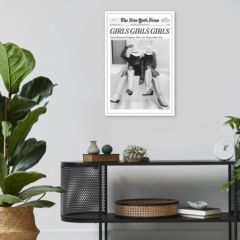 FBKDVC 24x36in Trendy Coastal Cowgirl Newspaper Wall Art Print Poster Black Canvas Wall Art Prints Girls Just Wanna