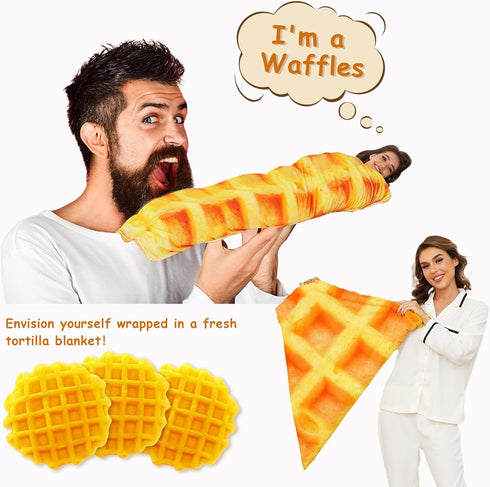 71 inchs Waffles Blanket, Tortilla Blanket for Adults and Kids, Funny Food Throw Blanket, Novelty Gifts for Everyone