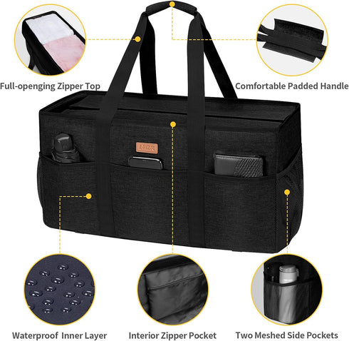 LHZK Stand Up Extra Large Utility Tote Bag with Lid, Utility Tote Bag with Metal Wire Frame and the Sides Rinforced