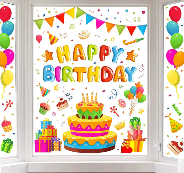 Whaline 6 Sheets Birthday Window Clings - Colorful Decals for Boys Girls Birthday Party Decorations