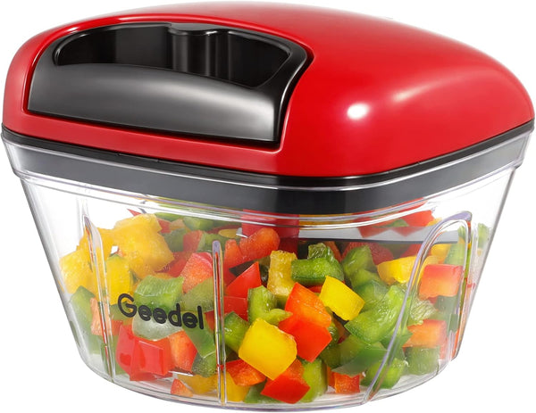 Geedel Manual Food Processor Vegetable Chopper, 2 Cup (500ml) Red Pull Chopper for Veggies, Fruits, Salad, Nuts, Herbs
