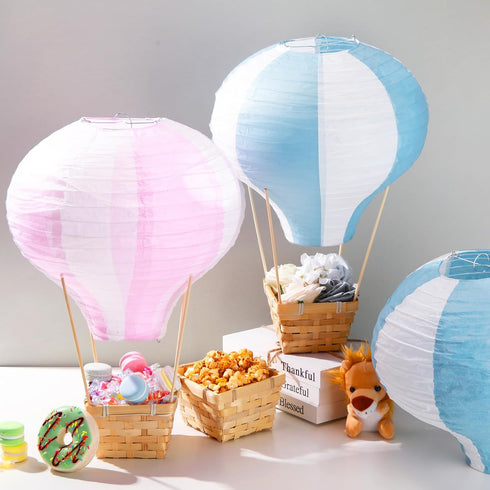8 Sets 11.8'' Meooeck Hot Air Balloons Baby Shower Table Decorations Centerpieces Paper Lanterns with Baskets Sticks