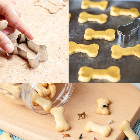 Dog Cookie Cutters Set, 3 Piece Stainless Steel Dog, Bone, and Paw Print Cookie Mold for Homemade Treats