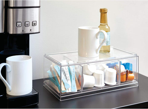 Counter, 4-Section iDesign XL Tea Bag Organizer for Clear Stackable Tea Storage Drawer for Cabinet