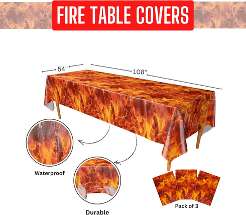 Blue Orchards Fire Table Covers - Pack of 3, 54"x108" XL, Fire Party Supplies, Flame Decorations