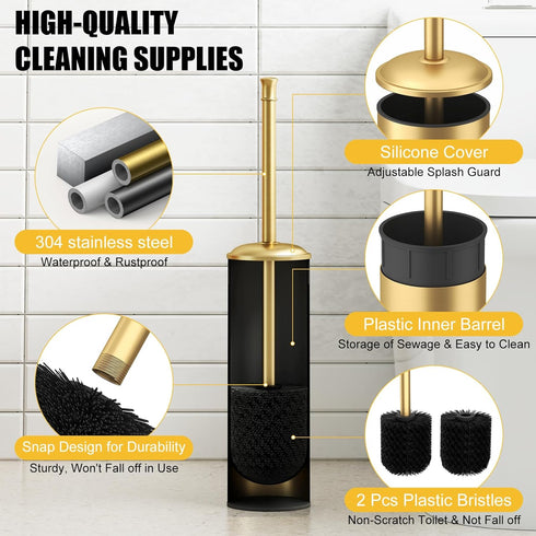Set BESy Toilet Brush and Holder, Toilet Cleaner Bowl with Two Brush with Extra Long Handle, Durable Bristles Toilet