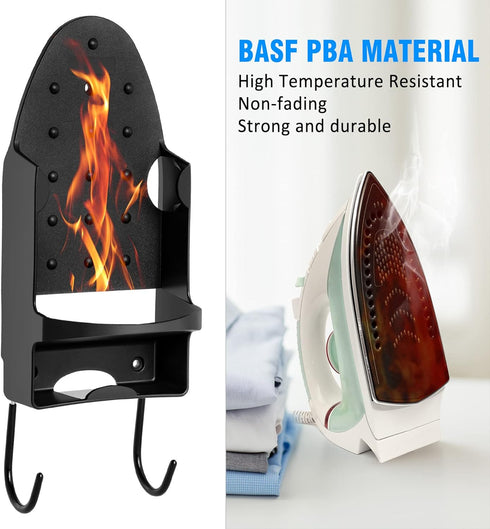 Ironing Board Hanger Wall Mount, Heat Resistant Iron Holder with Rack for Max 5 Inch Width, Black