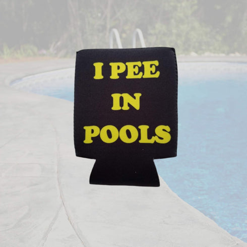 I Pee in Pools - Funny Can Cooler - Multiple Color Variations - Perfect Gag Gift (Black, Neoprene)